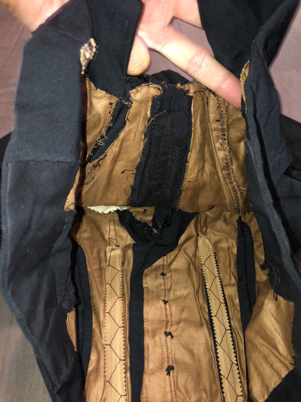 Antique Victorian Black Silk Bodice with Button Front And boning AS IS See Photo