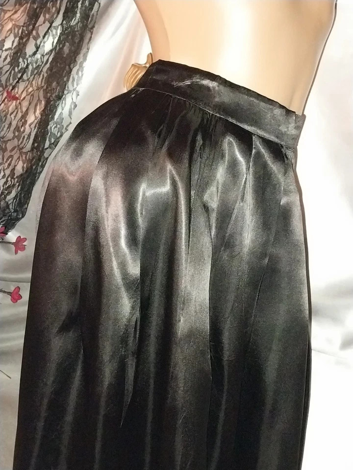 VTG 40&rsquo;s 50&rsquo;s REAL SATIN SHINY COQUETTE EDWARDIAN MAXI SKIRT S P/M