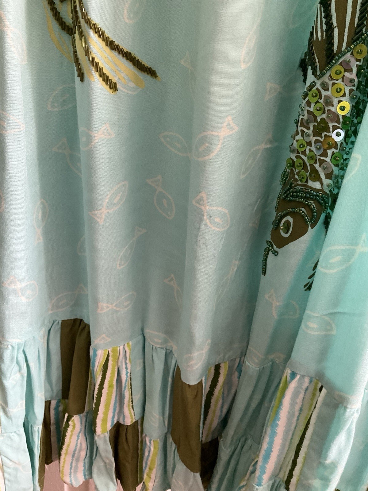 80s Vintage Artisan Sundress By Usindo, Indonesia, M, Green/Blue, Sequin Details