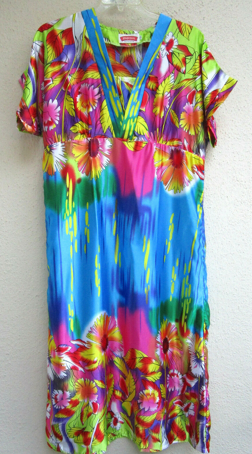 VTG..SINGAPORE..SILK..HIPPIE / MOD..FLORAL..MUUMUU..LONG MAXI..DRESS..sz XL