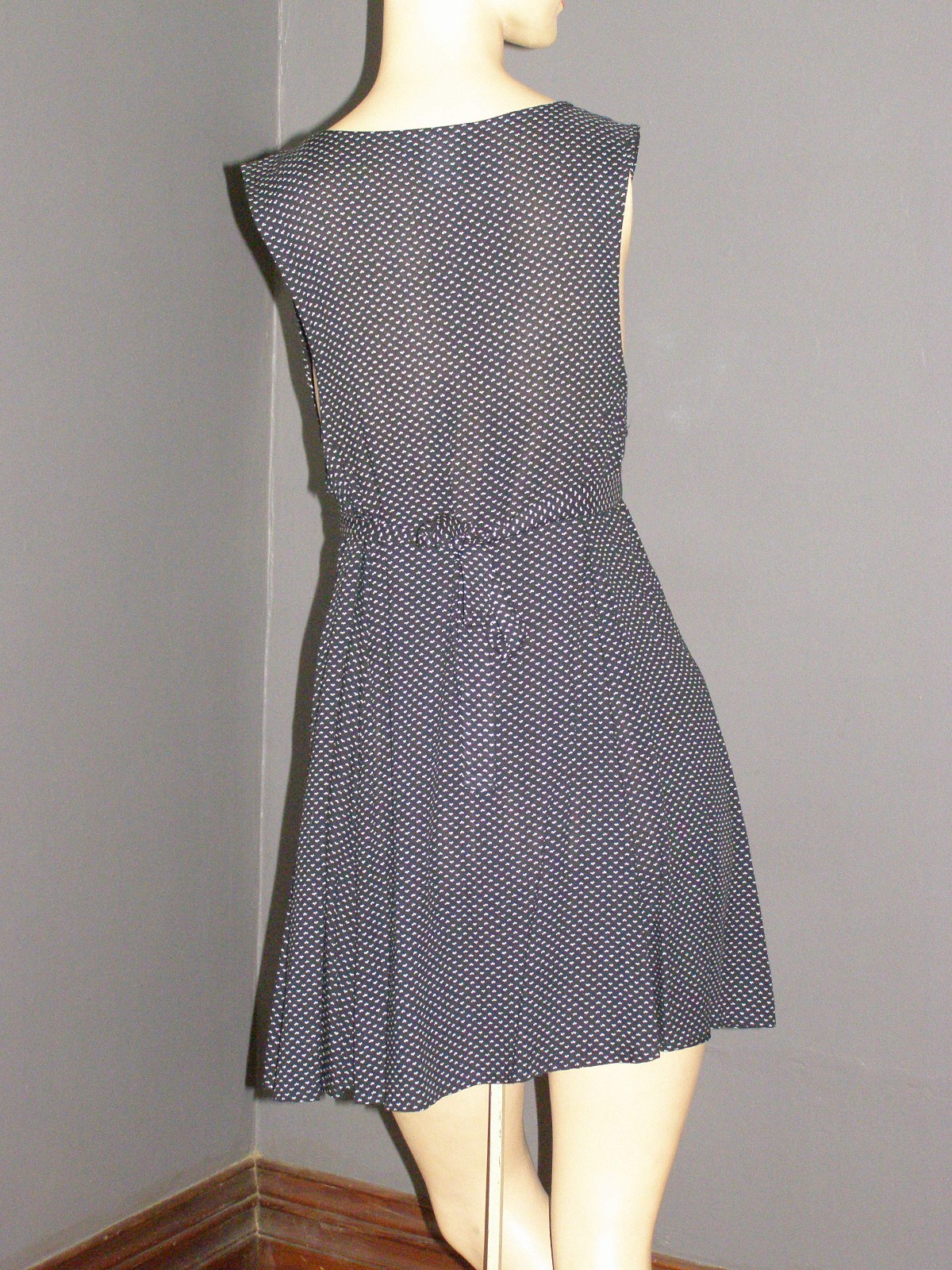 Vintage 90&rsquo;s black pearl button up MINI DRESS S M tie back waist V-neck GRUNGE