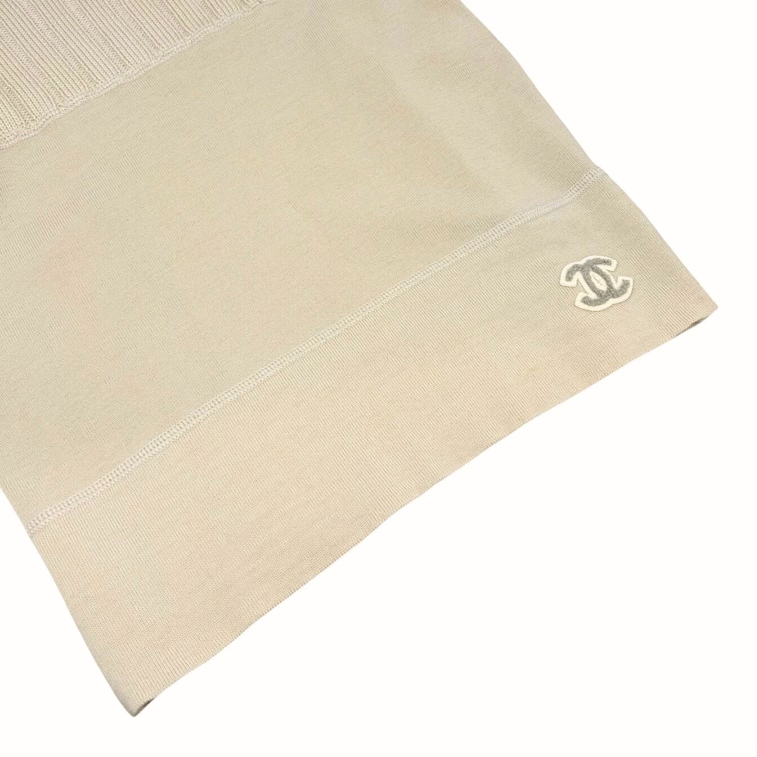 CHANEL Vintage 01A CC Logo Rib Knit Turtleneck Sweater Top #42 Beige 902074