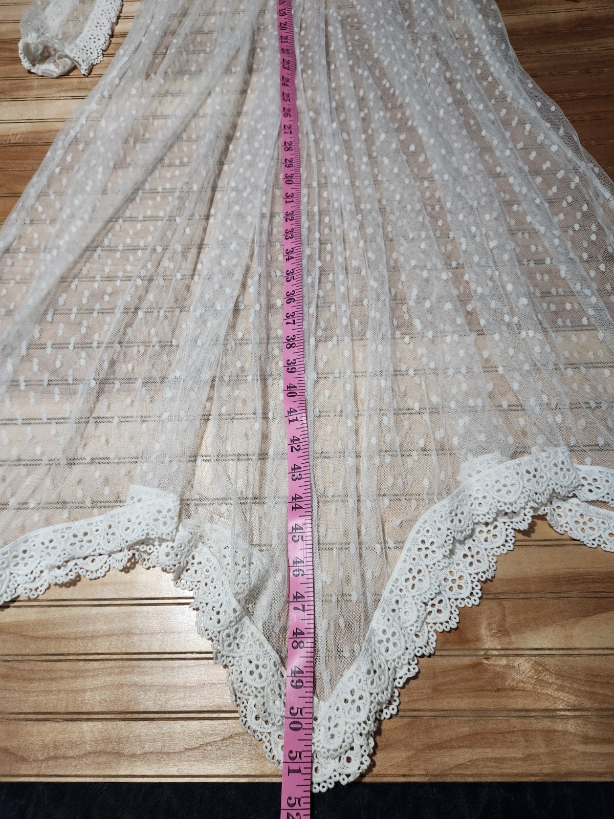 Swiss Dot Mesh Laced Maxi Naked Dress Asymmetric Women M Off White Boho Ethereal