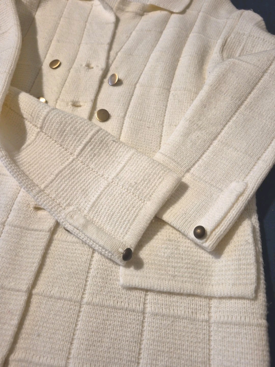 Mid Century Modern Ribbed Knit Buttondown Vintage Sweater Virgin Wool Med/Lg