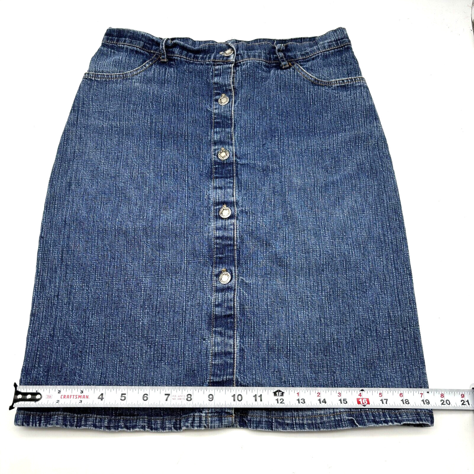 Vintage 90s P&S USA Medium Wash Button Down Denim Pencil Skirt 30×21.5&Prime;