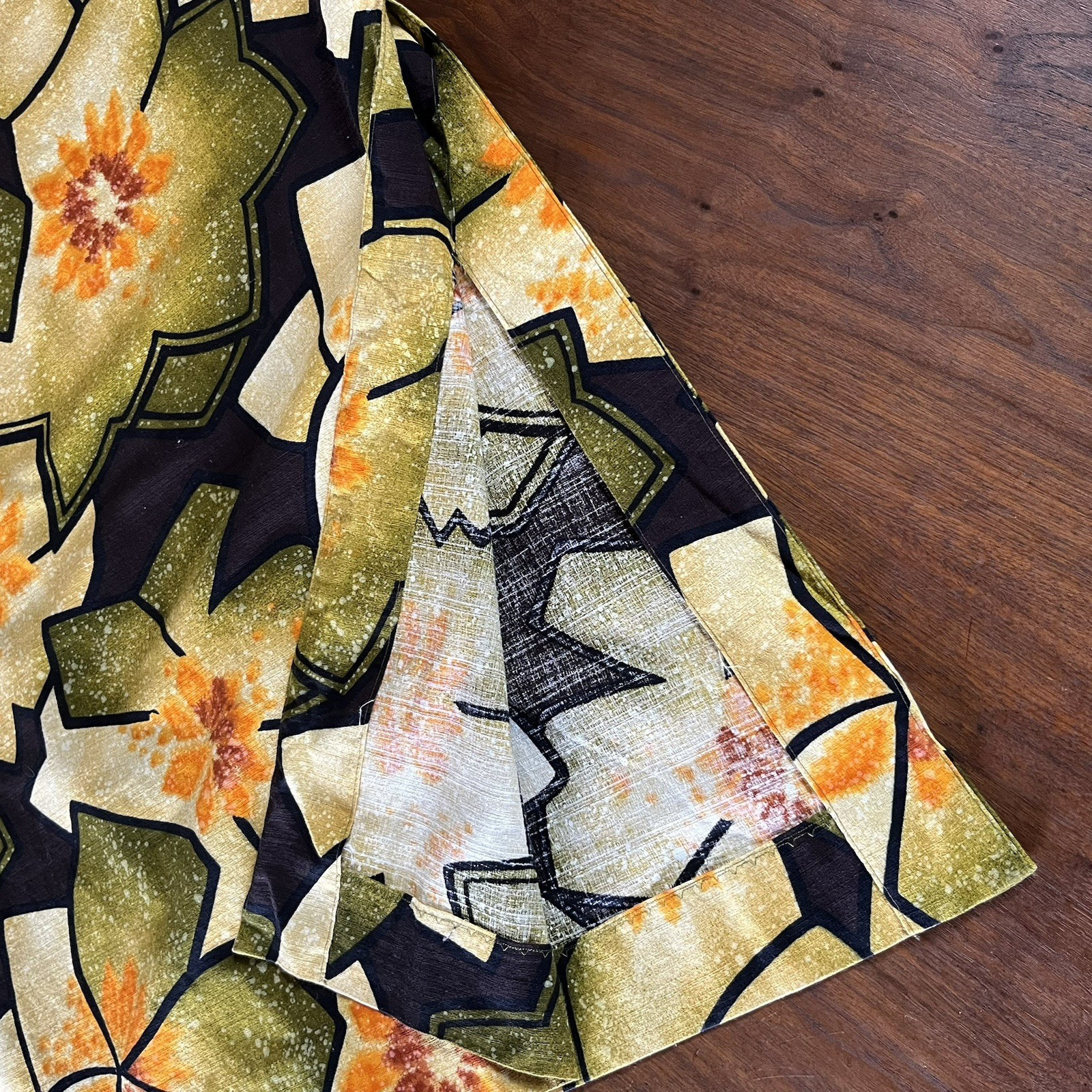 VTG 60s 70s Hawaiian Barkcloth Maxi Dress floral yellow Shoulder tie Sleeveless