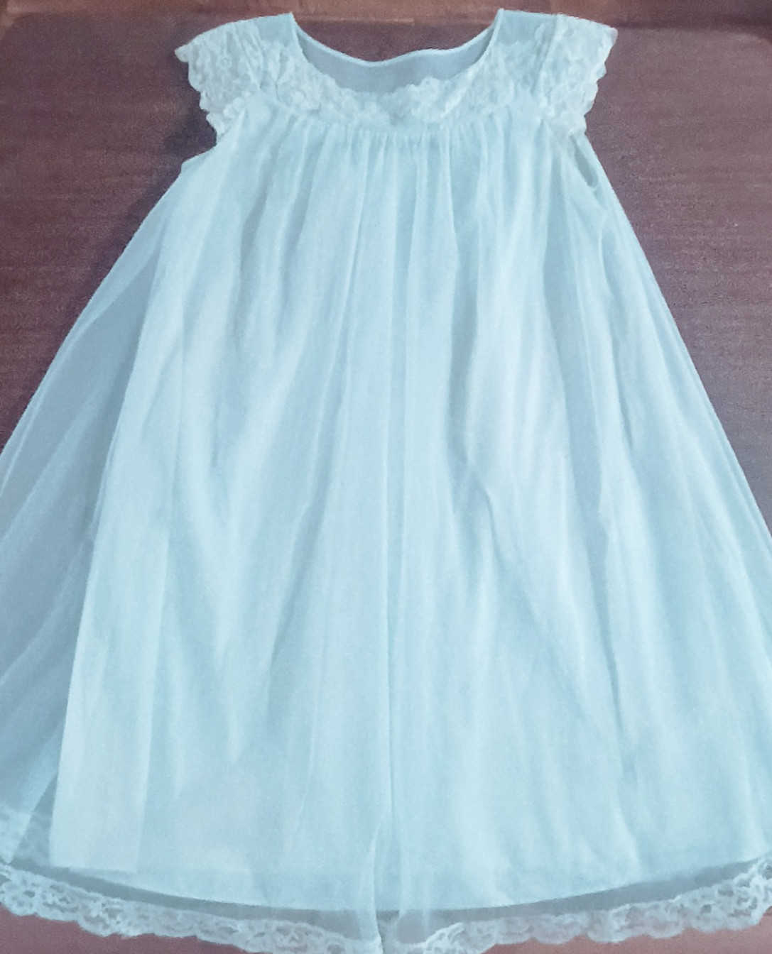 Shadowline Petite Light Blue Nylon Lace Vintage Robe & Nightgown Peignoir Set