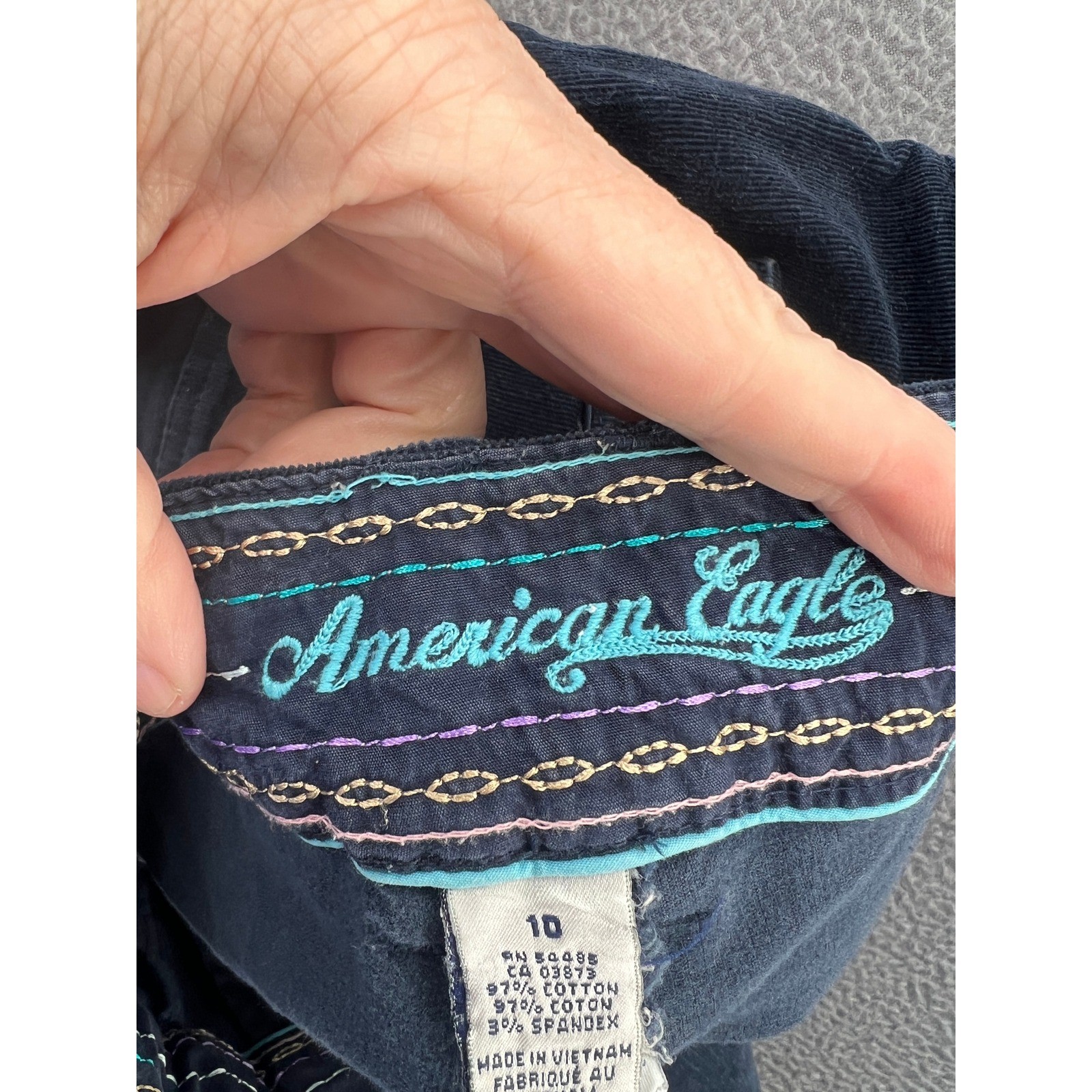 VTG American Eagle Pants Navy Blue Corduroy Wide Leg Button Fly Low Rise