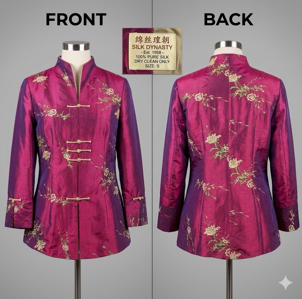 🪷 VTG Inspired Asian Embroidered Mandarin Jacket women 5XL Fits L 44-15 🪷