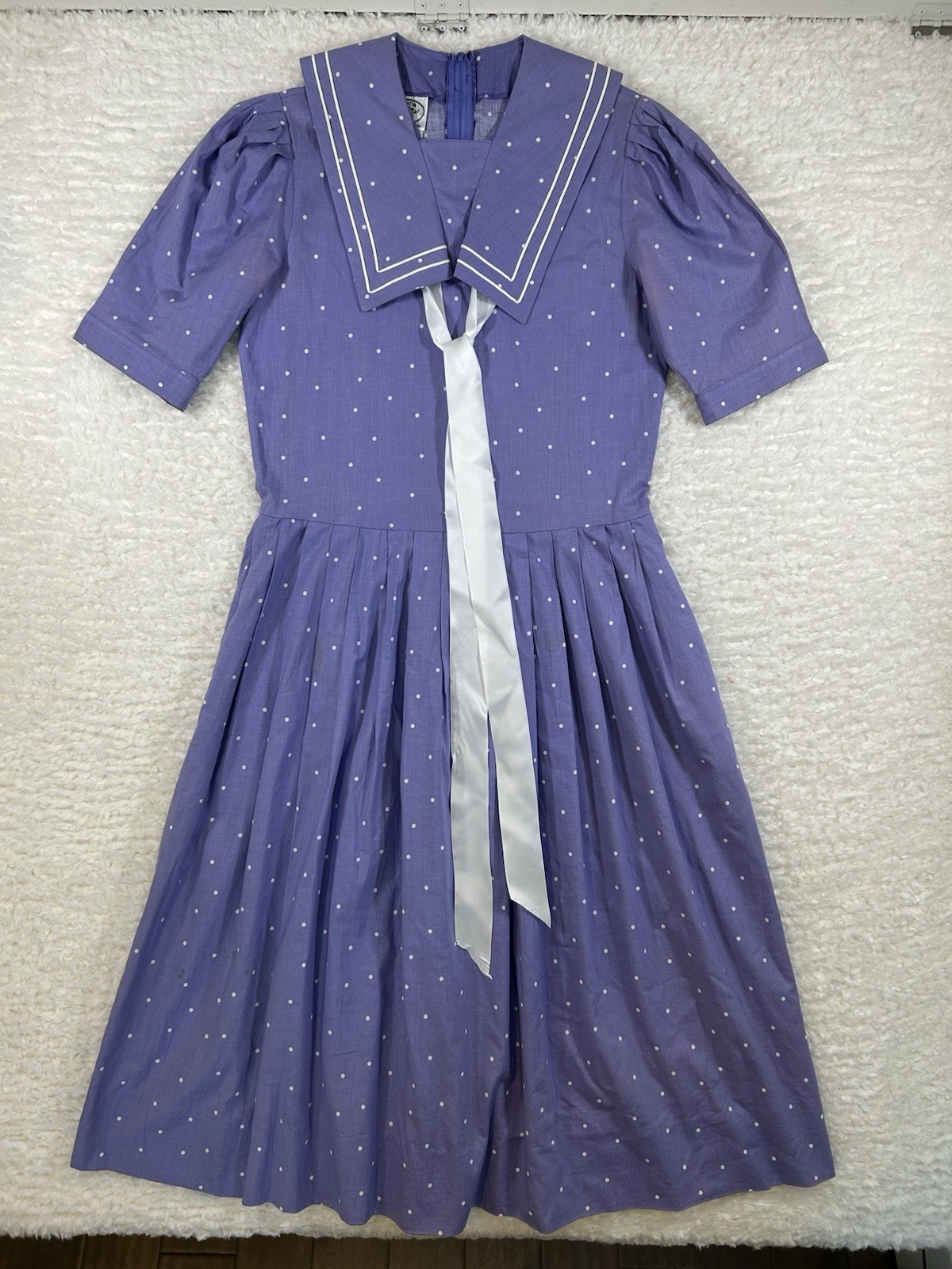 Vintage Laura Ashley Purple Polka Dot Sailor Collar Dress UK 10 US 8 Cottagecore