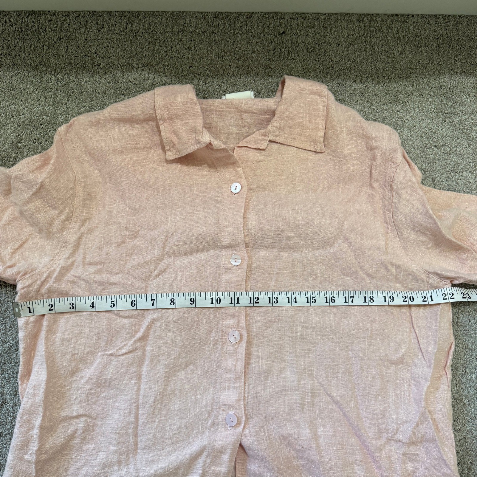 Clio Vintage 90s Linen Button Down Shirt Light Pink Short Sleeve Womens Medium