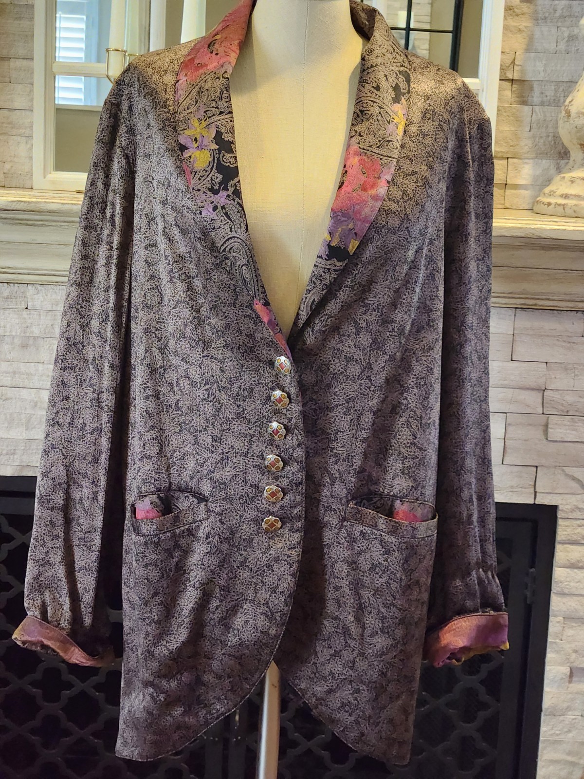 Vintage Platinum by Dorothy Schoelen Abstract Blazer Floral Size Large RETRO