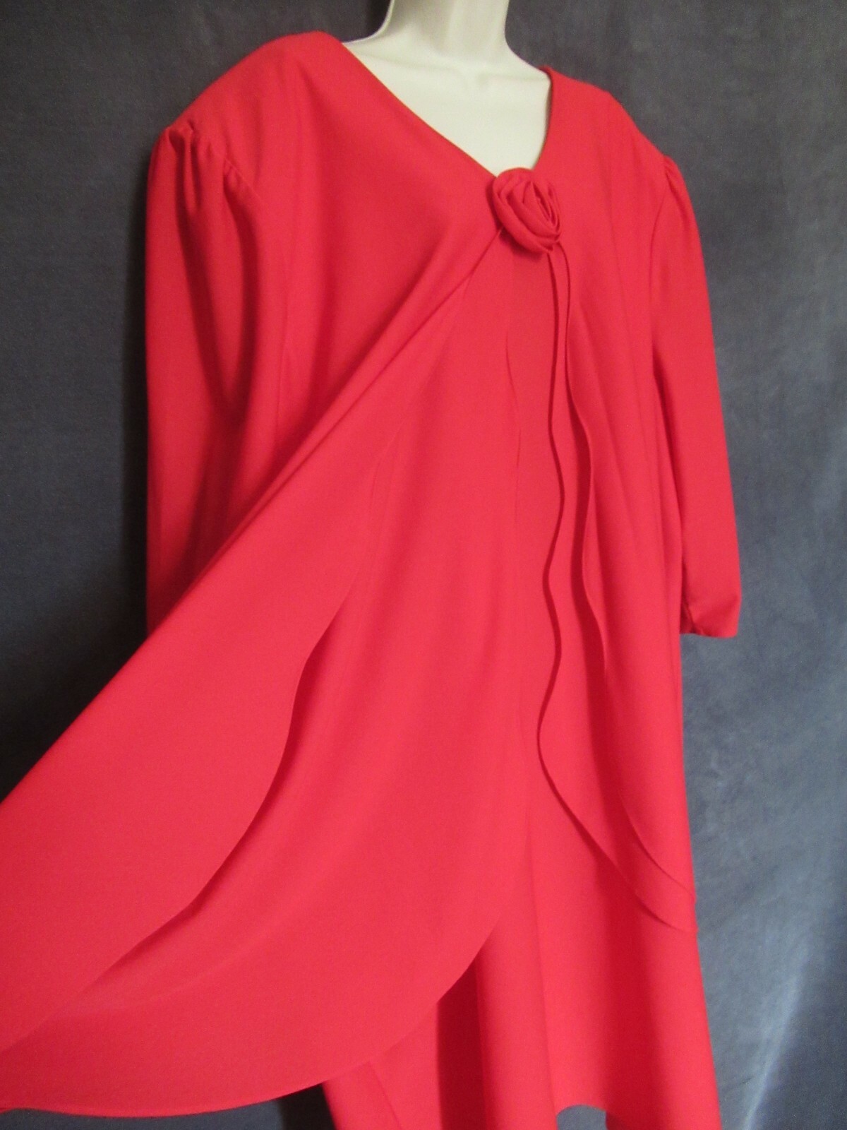 80&rsquo;s Vintage Risa Ann Vixen Red Poly Knit Rosette Draped Plus Size Party Dress