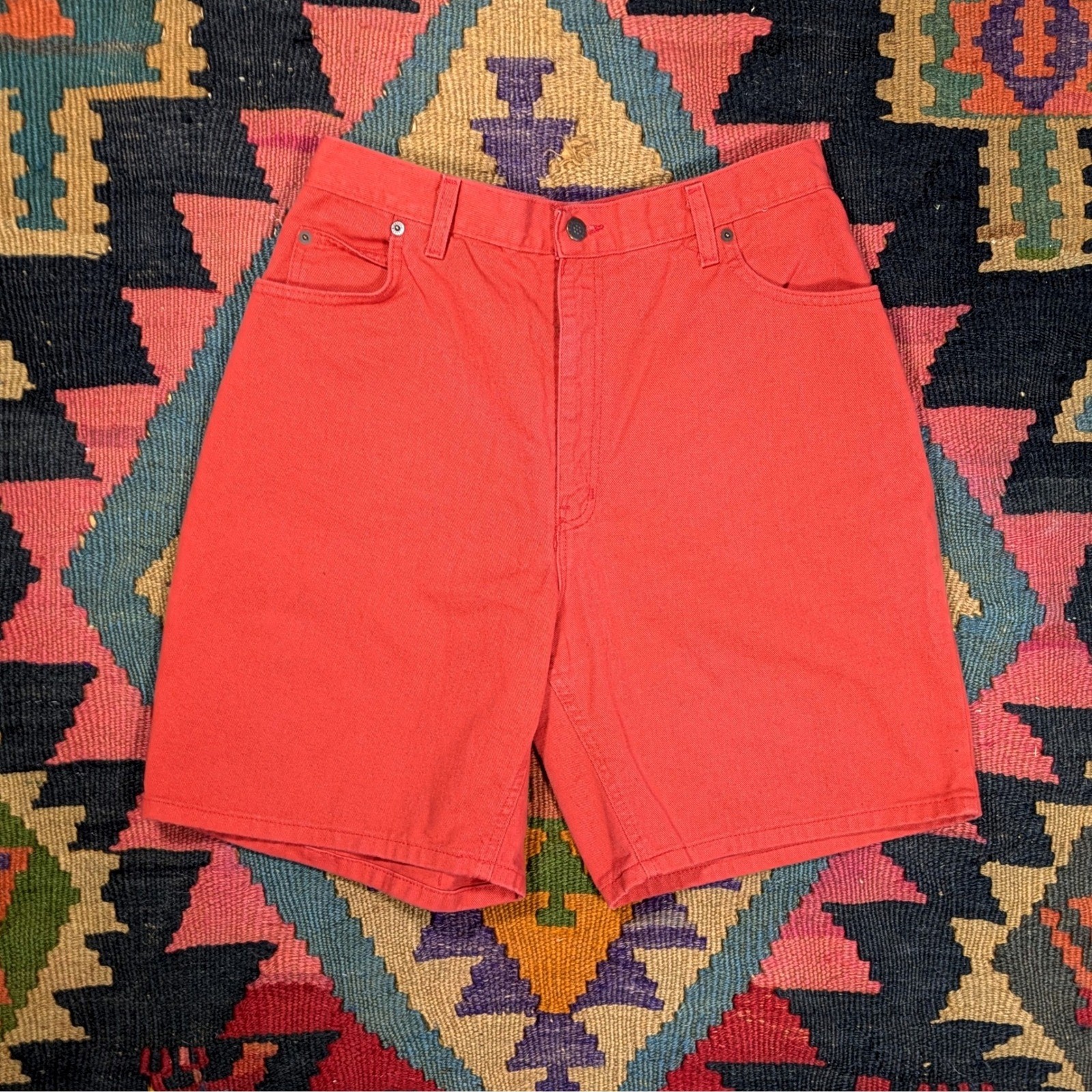 Vintage Made in USA Red Denim High Waisted Mom Shorts Cotton Size 13/14