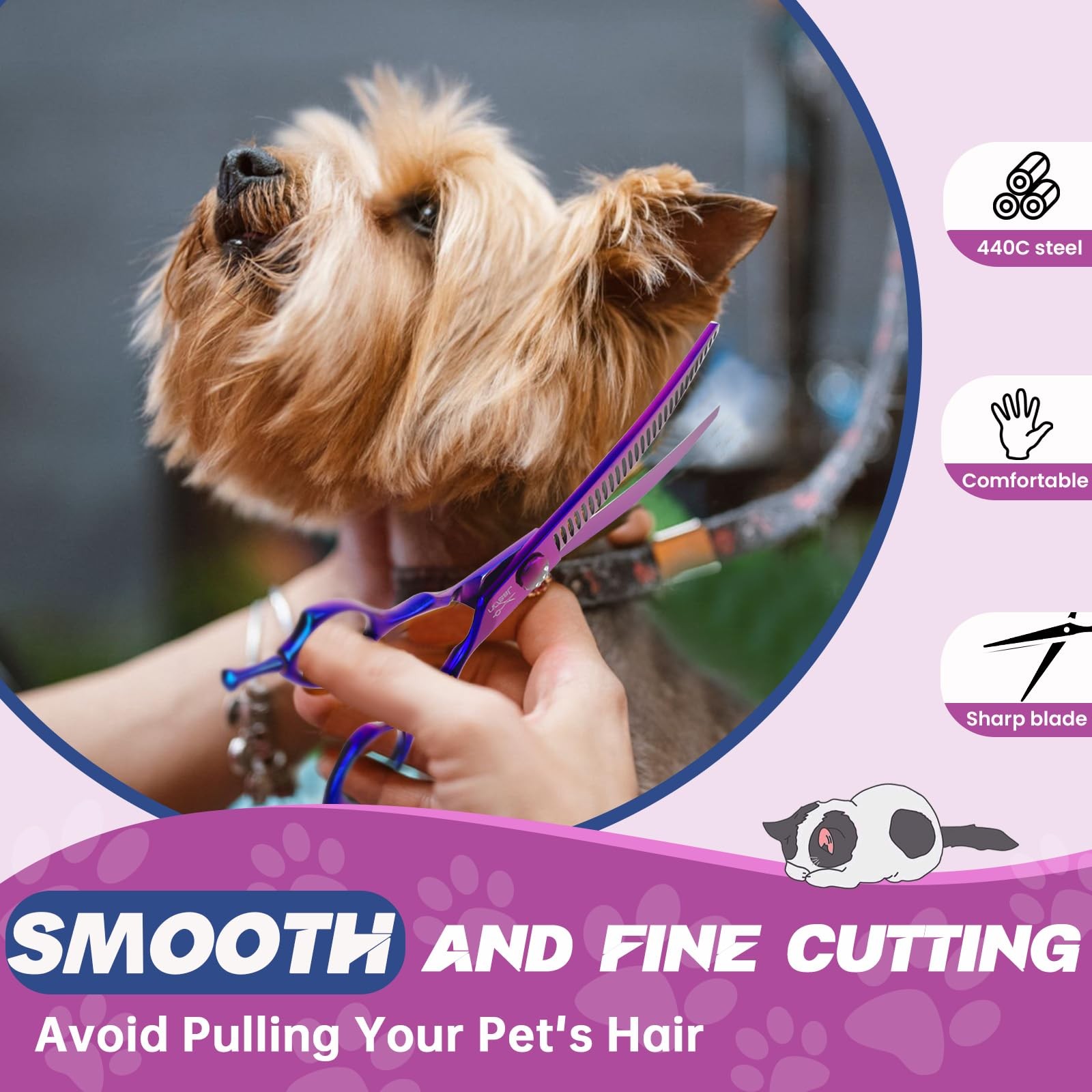 JASON 7&Prime; Ergonomic Curved Dog Scissors – Purple 440C Stainless Steel Grooming Sc