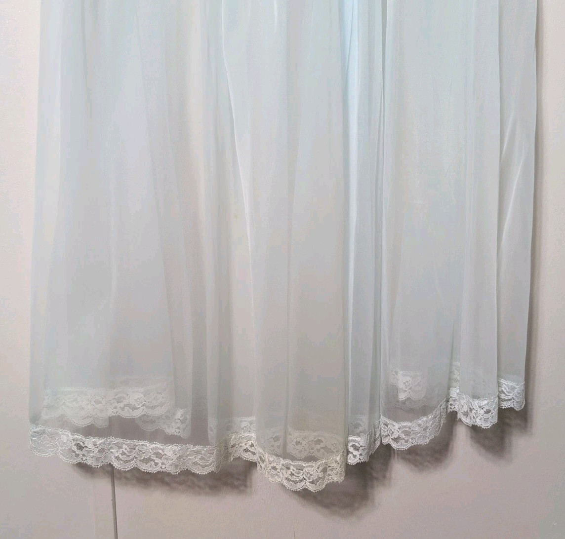 Vtg Shadowline Light Blue Nylon Lace Chiffon Robe Sheer Sz Large