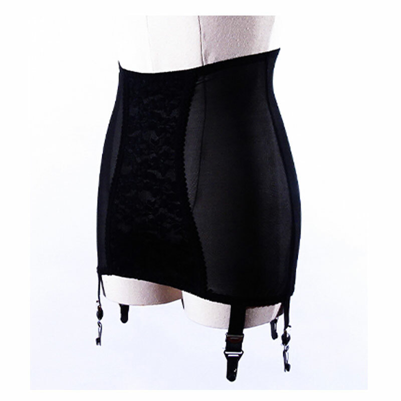 Allacki 6 Straps High Waist Pull On Girdle Floral Lace Panel Garter Belt
