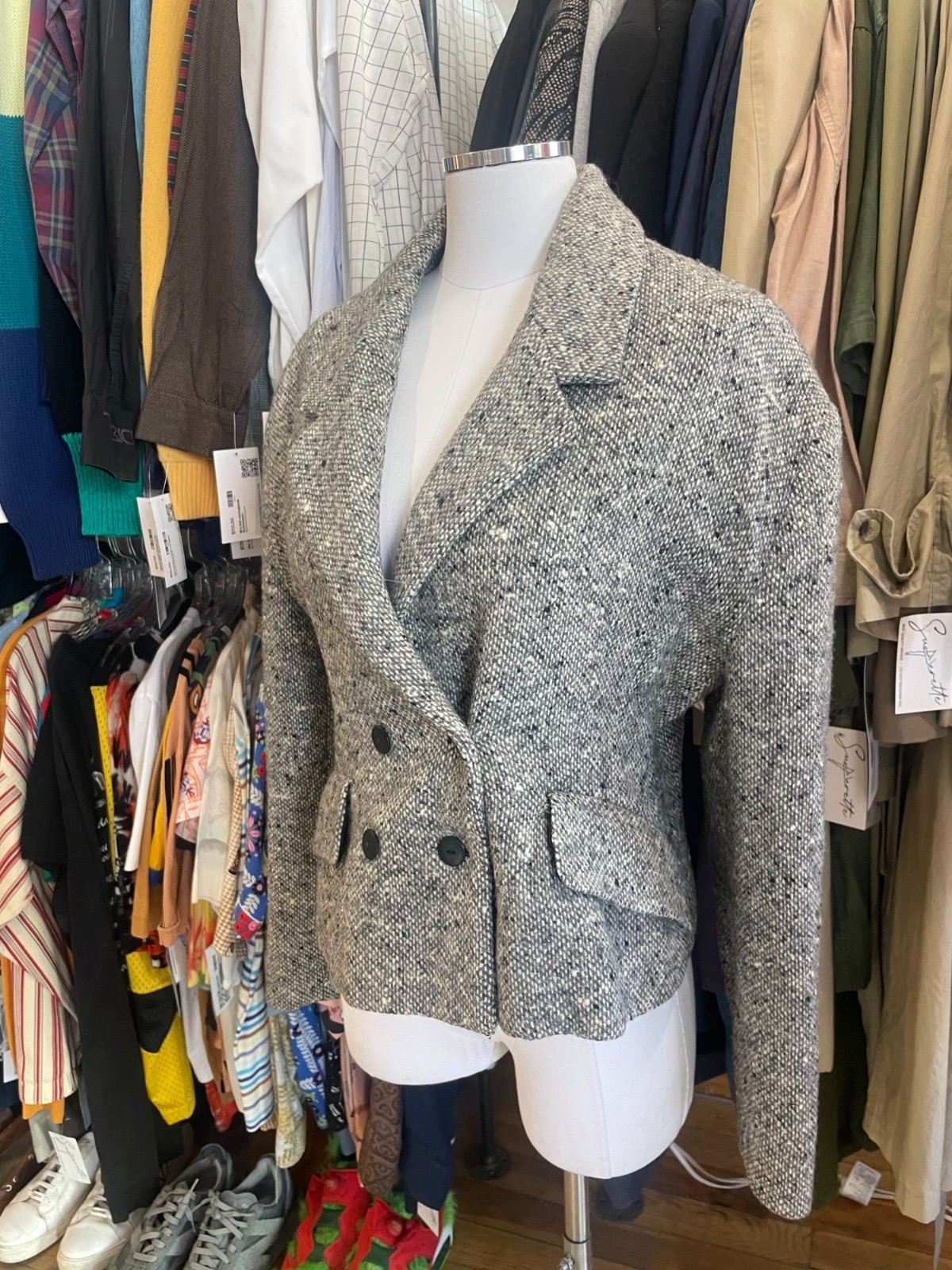 Vintage Byblos Gray and White Double Breasted Tweed Blazer
