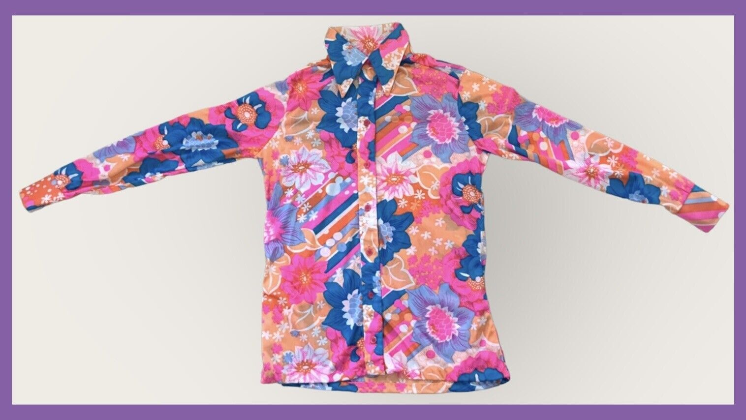 Vtg 1960-70s Laura Mae Floral Long Sleeve Blouse – Hippie/Flower Child – Small