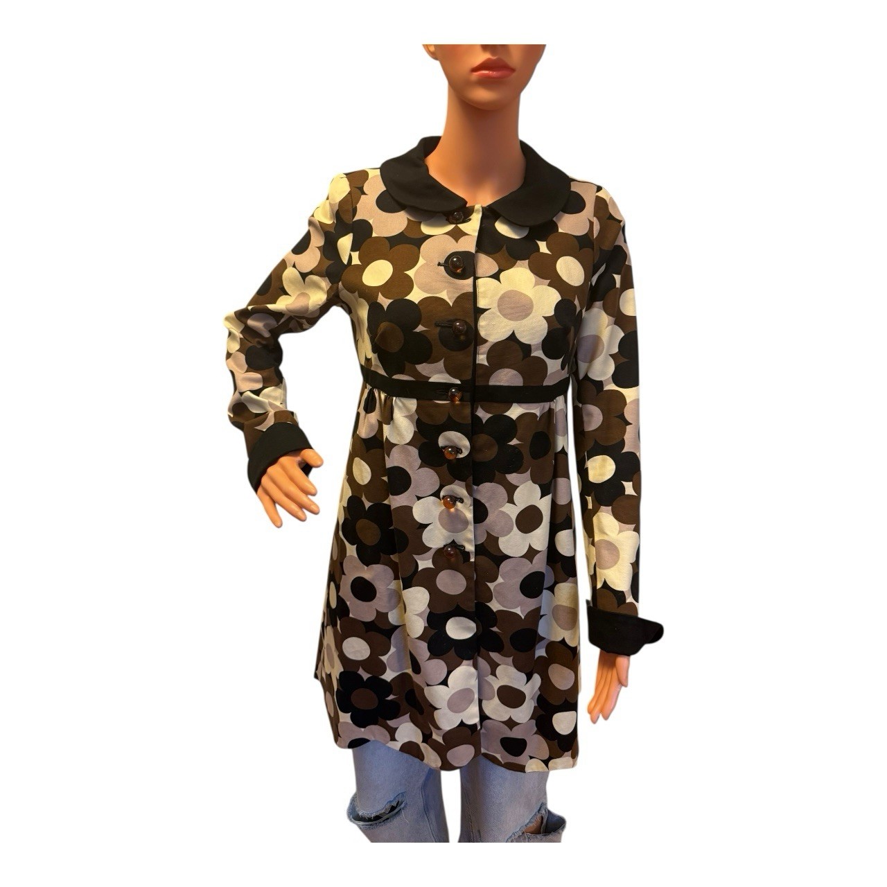 Vintage 60s Style Retro Floral Button-Up Coat Dress Women&rsquo;s
