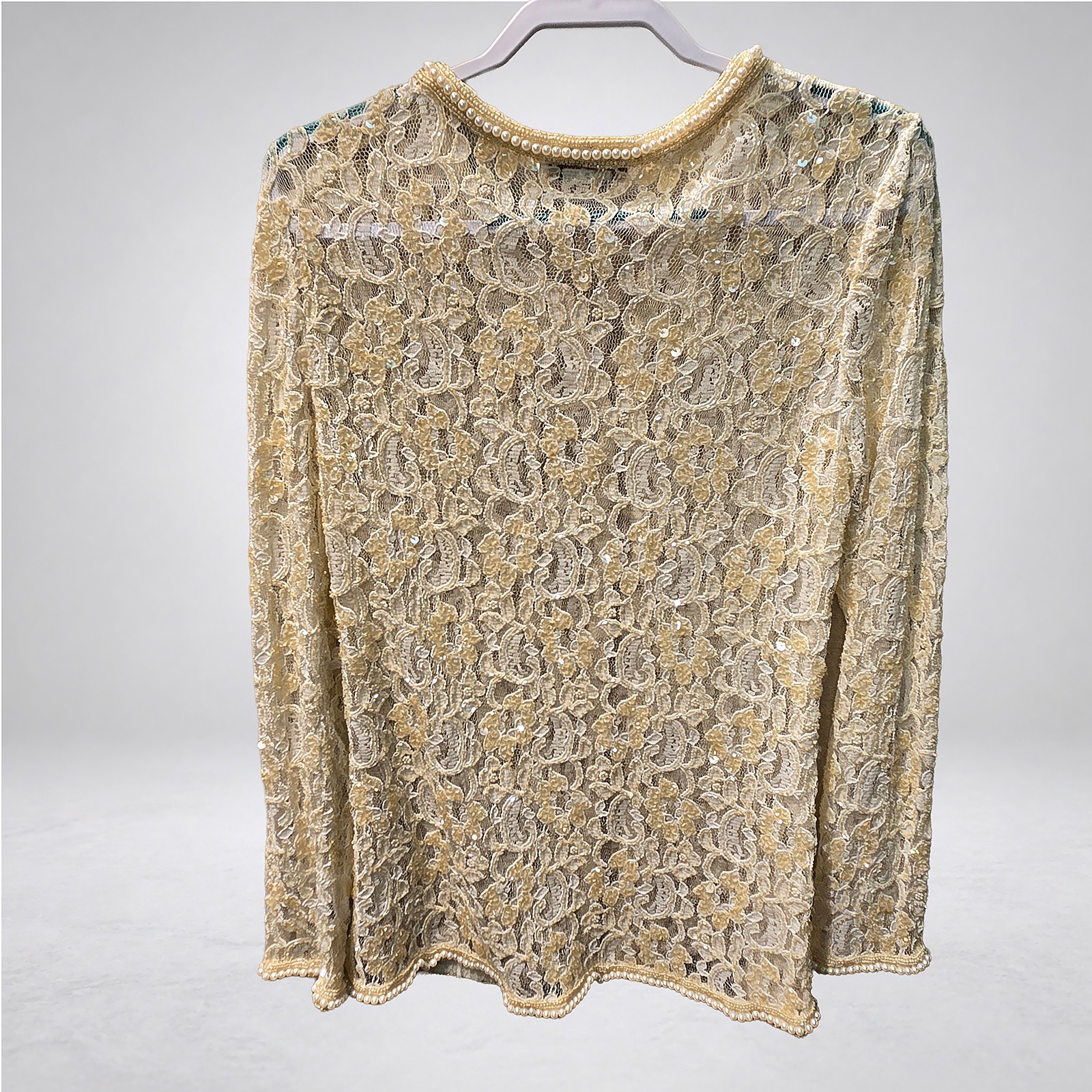 Brownstone Studio New York Lace Jacket Ivory Pearl Trim Sequin Size 14