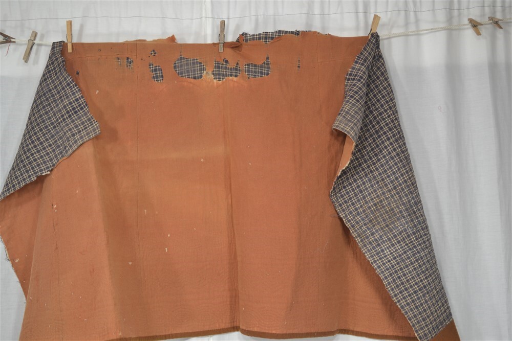 18th 19th petticoat quilted winter blue plaid cotton Civil War Era antique