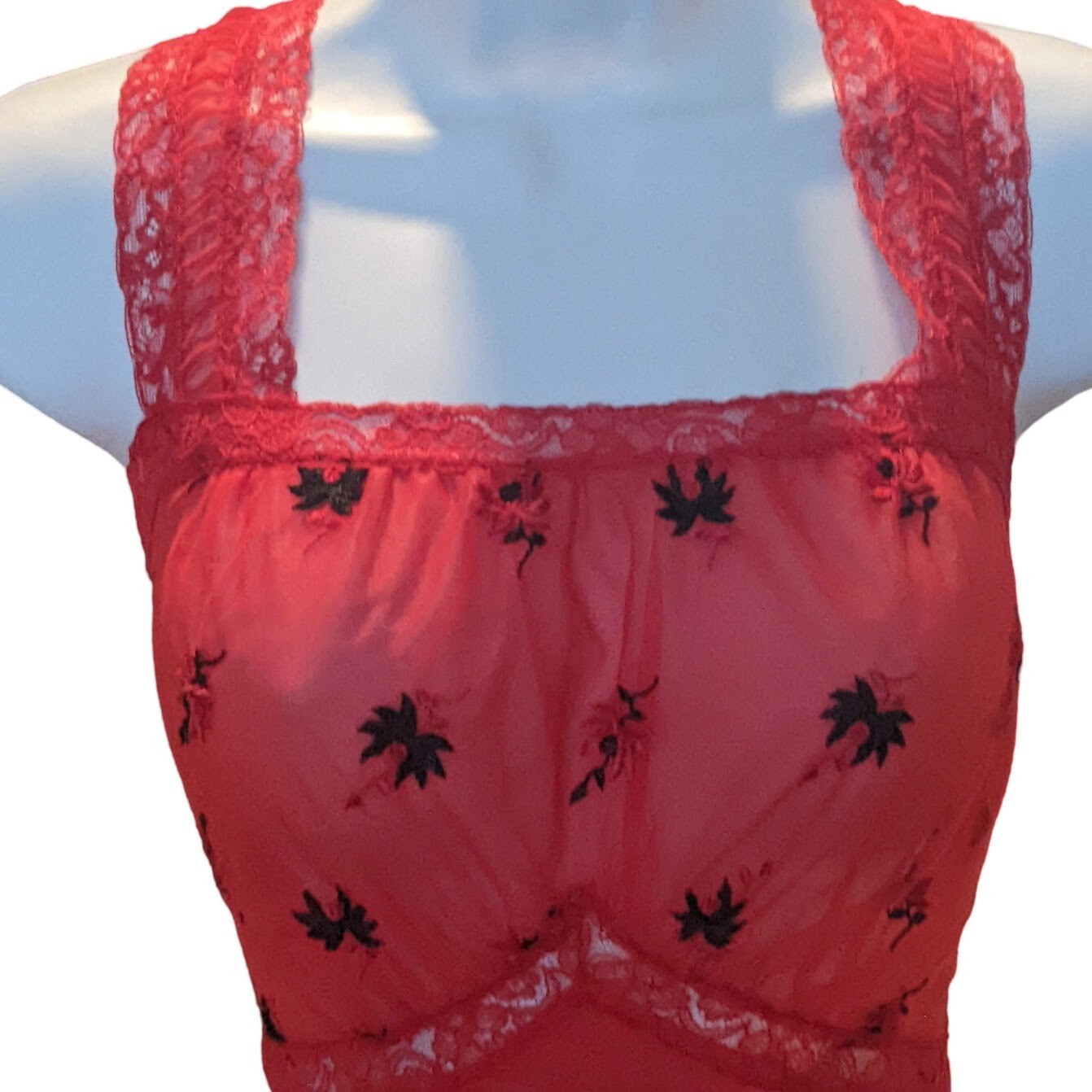 Strutwear Vintage 1950s Red Embroidered Slip/Nightie-Size 36