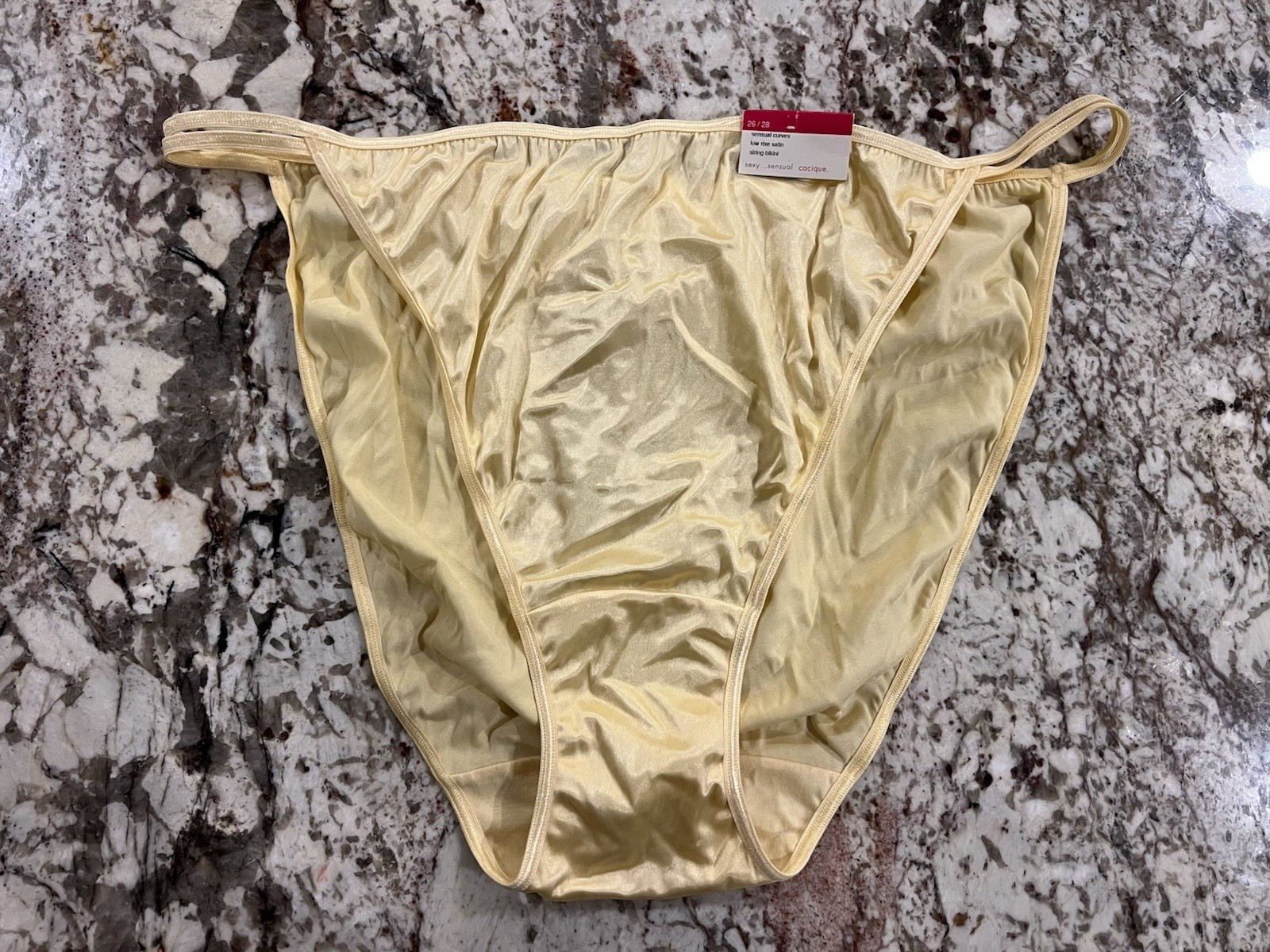Vintage 90s CACIQUE Plus Size 26/28 Shiny Yellow Satin String Bikini Panties NWT