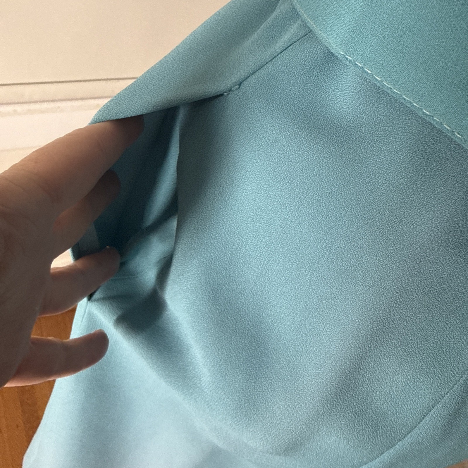 1960’s Vintage Blue Solid Dress Belted Pockets 35x30x37 Nice Condition Stretch
