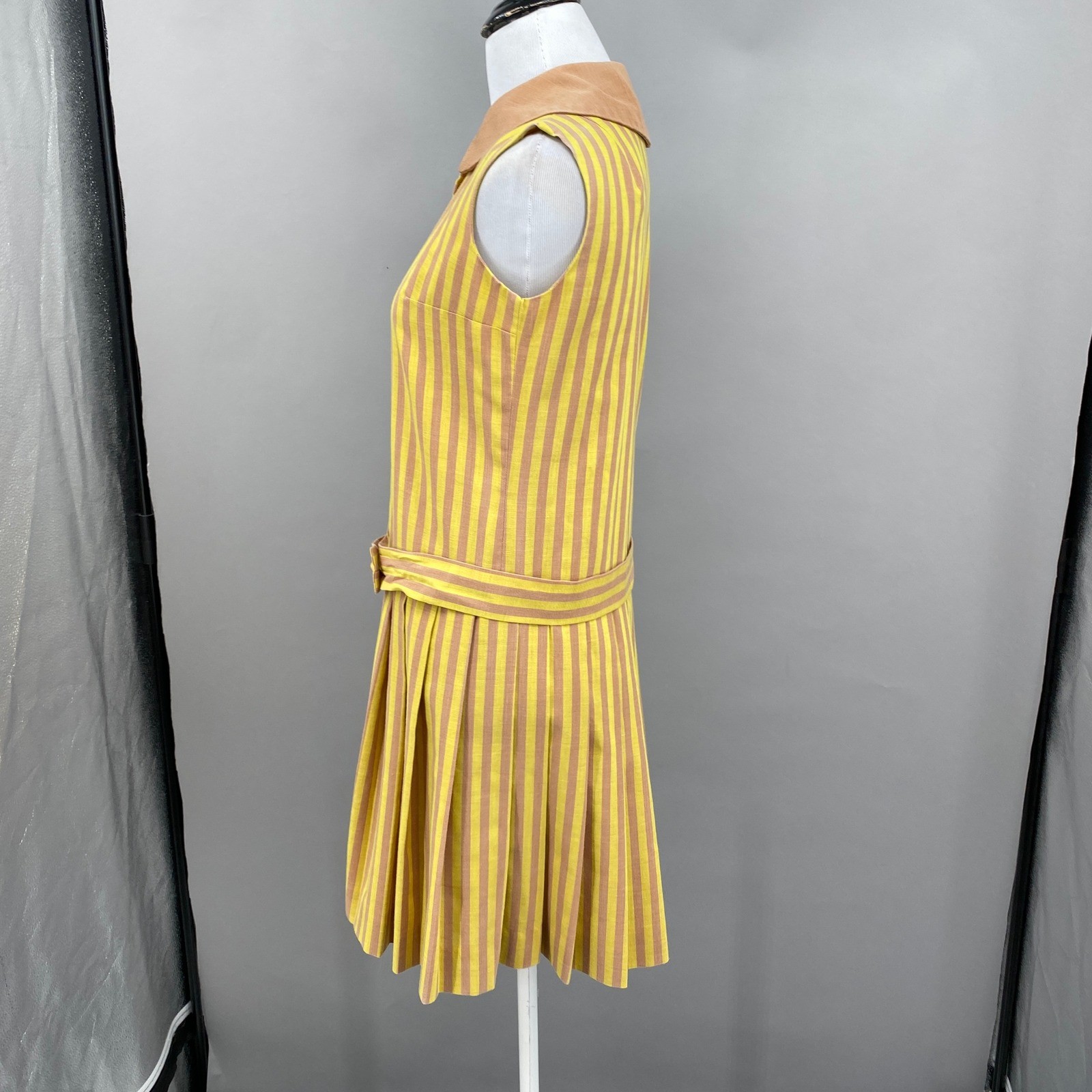 Vintage 60s Pacemaker Juniors Striped Drop Waist Pleated Dress Size XS Small Mod