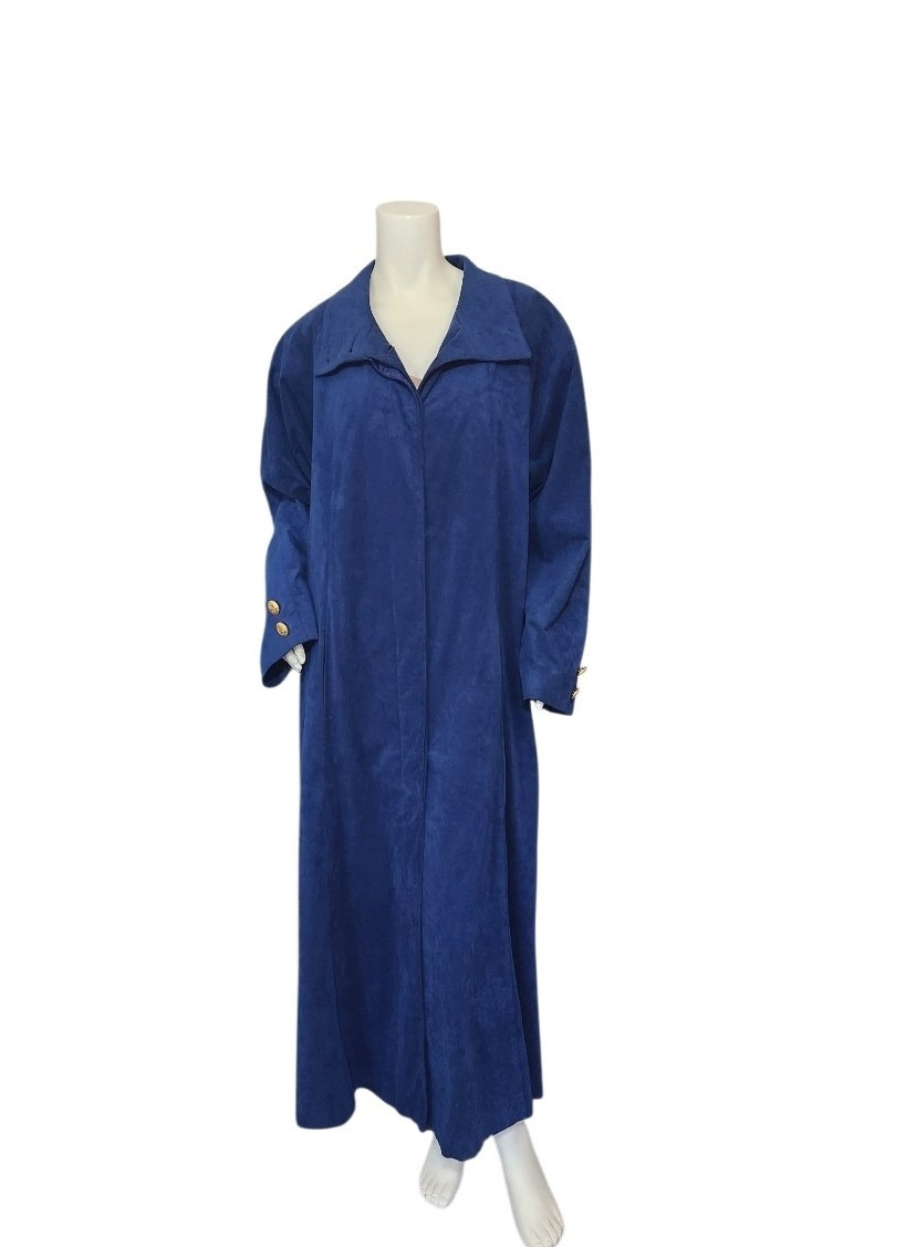 Vtg Count Romi Ltd Ultra Suede Long Blue Trench Coat Women&rsquo;s 52&Prime; bust (8 sz tag)
