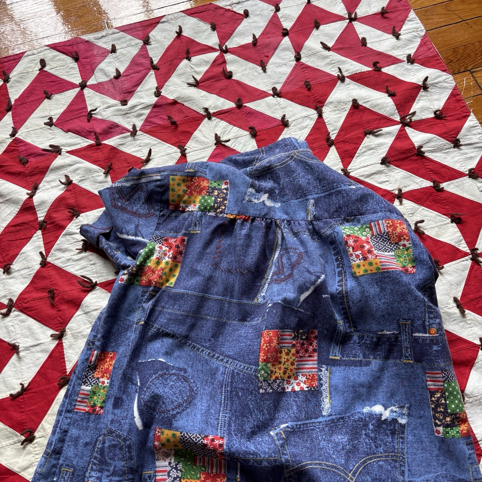 Vintage 1970s Patchwork Print Smock Dress Women’s Poly Blend As Is Hippie