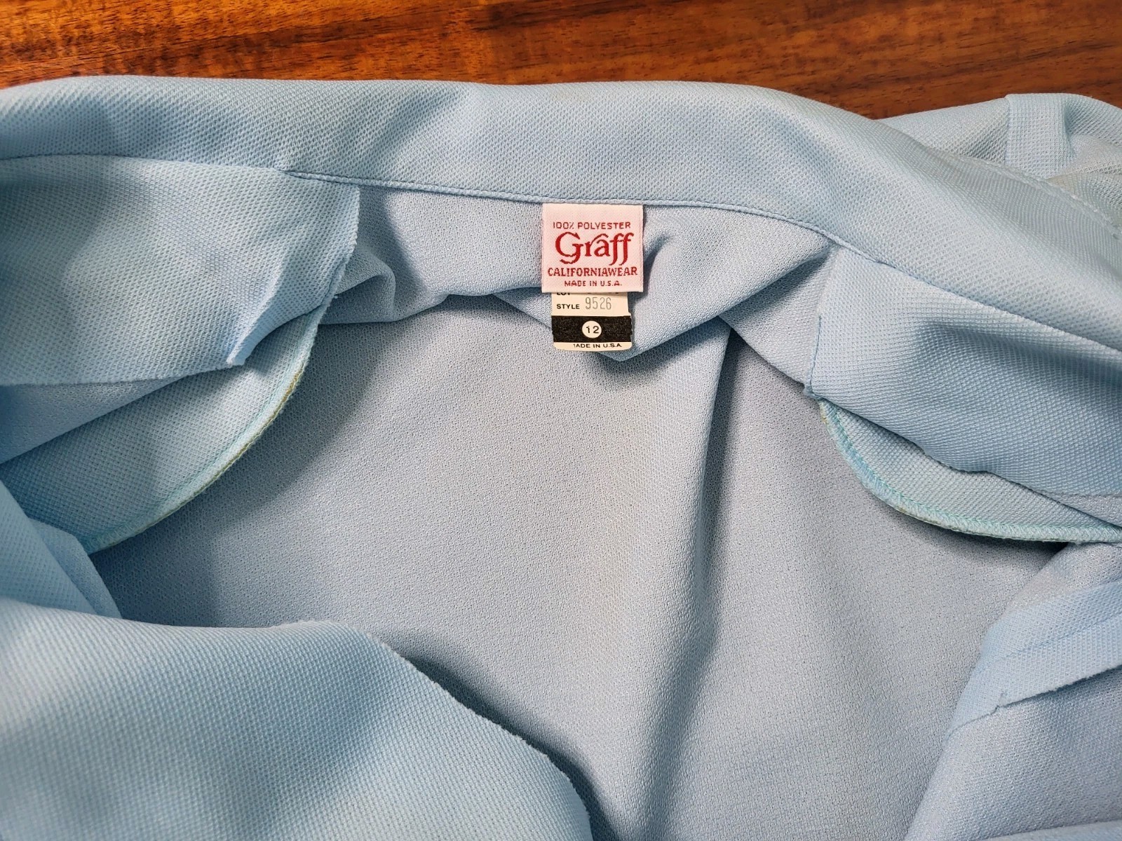 VTG 70s Graff California Blue Polyester 2 Piece Pantsuit Set Size 12 Made In USA