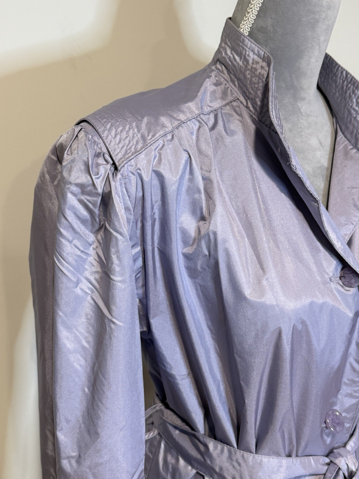 Vintage 80s Trench Coat Lightweight Nylon Women&rsquo;s Rain Jacket Purple Metallic 10