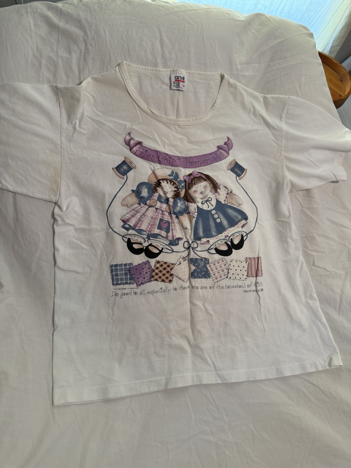 Women’s Vintage Made In Usa Anvil Friendship Single Stitch Large Christian White