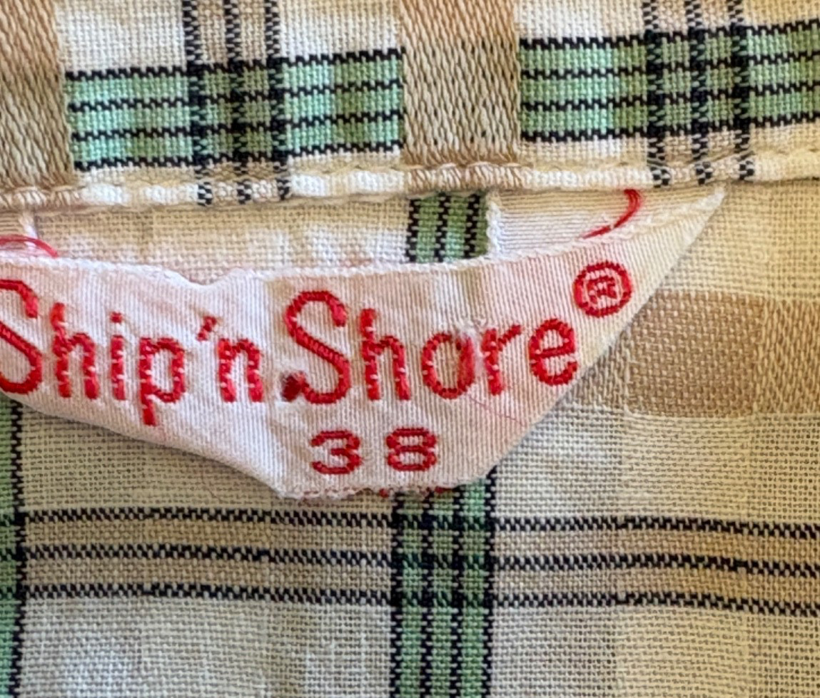 Vintage 60s Ship n Shore Thin Cotton Button down sleeveless M/L Top White &Green