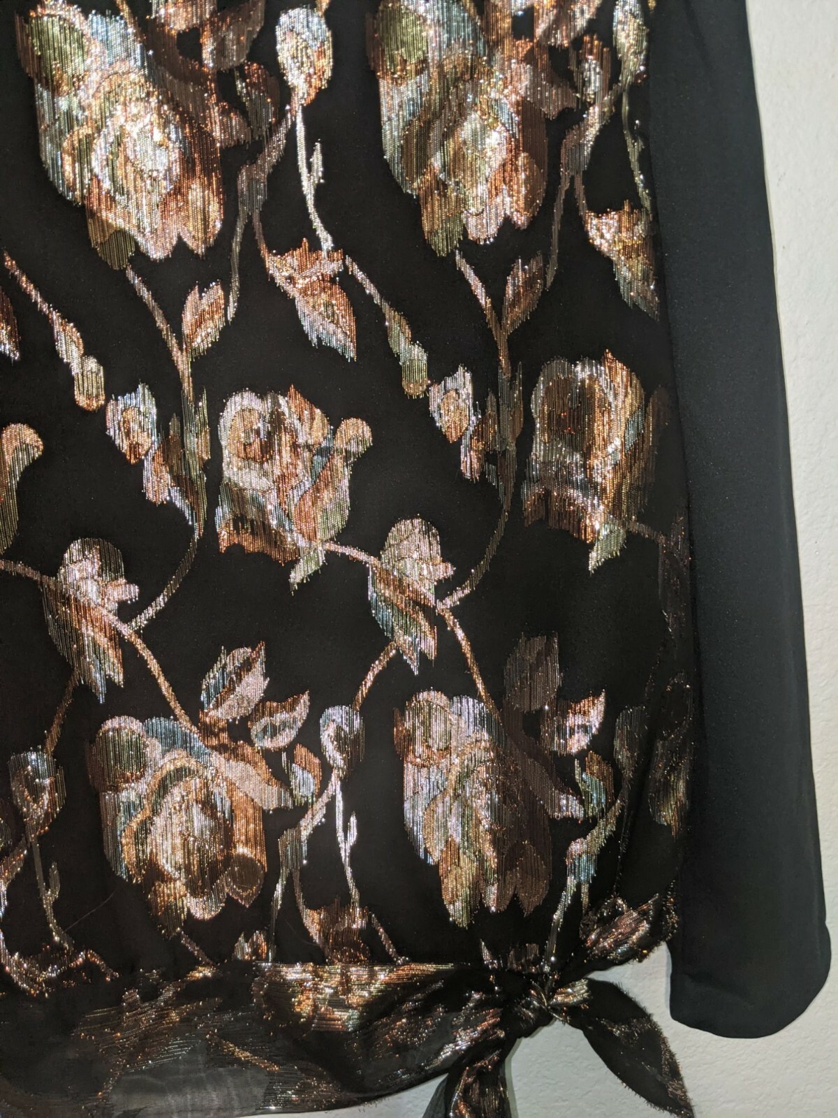 Vintage Another Thyme Black Top with Metallic Floral Motif Medium