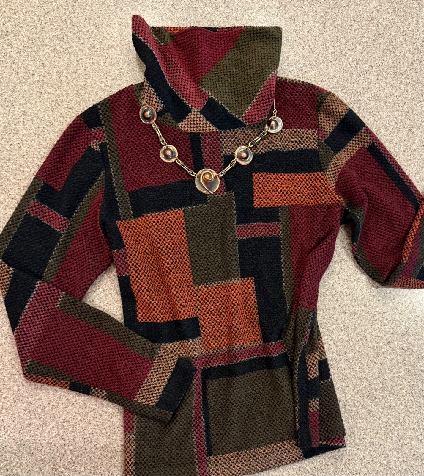 Vtg GRAFF USA Textured Geometric Turtleneck Knit Top Sweater Sz M &rsquo;70s-&rsquo;80s