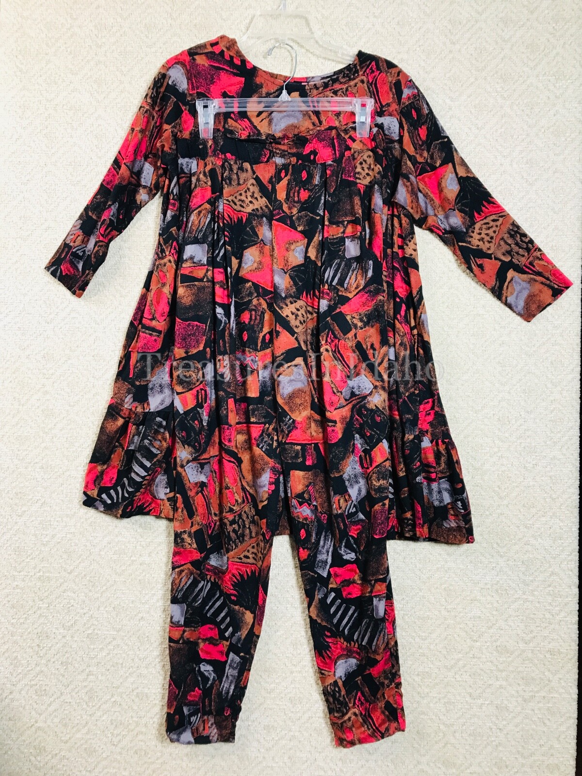 Rare Vintage Chandni Womens Sz. M 2 pc. outfit set 100% Rayon Geometric mid 80&rsquo;s