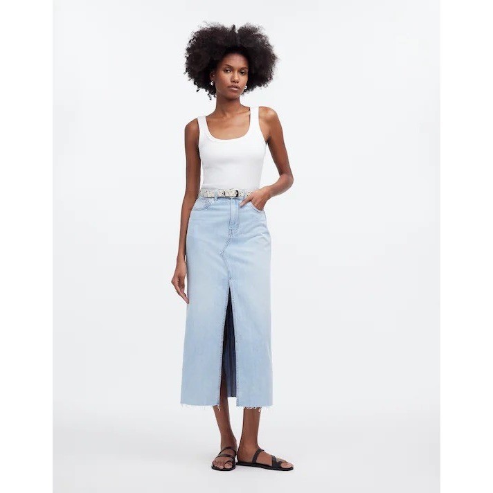 Madewell The Rilee Denim Midi Skirt Fitzgerald Wash 31 NWT