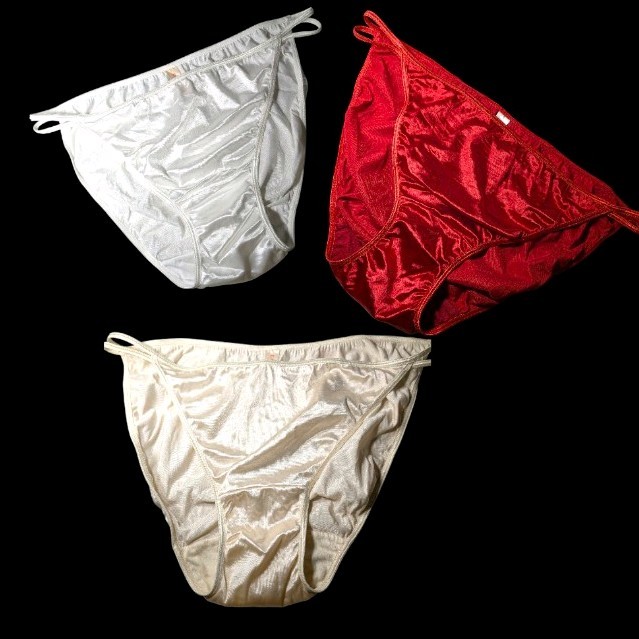 Vintage Cacique Second Skin Satin String Bikini Panties White 14/16