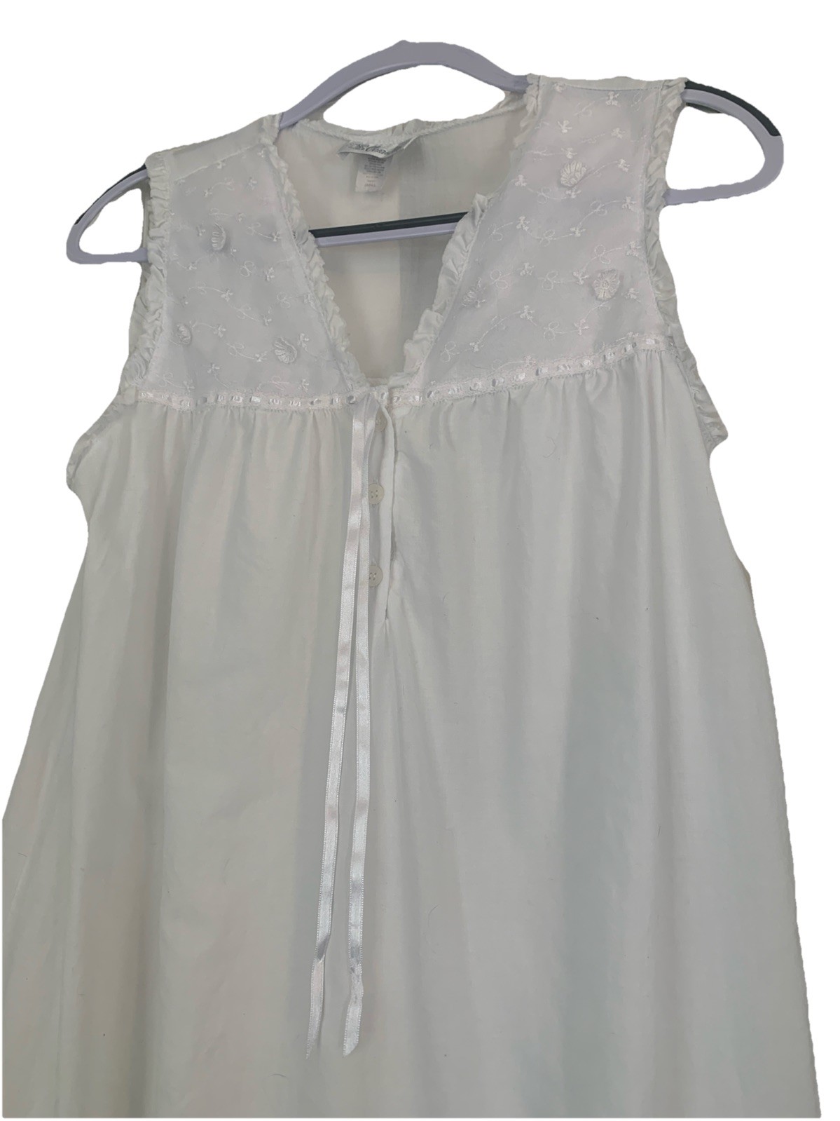 STUNNING VTG CHARACTER white Gauzy 100% Cotton & White Lace Nightgown SZ S