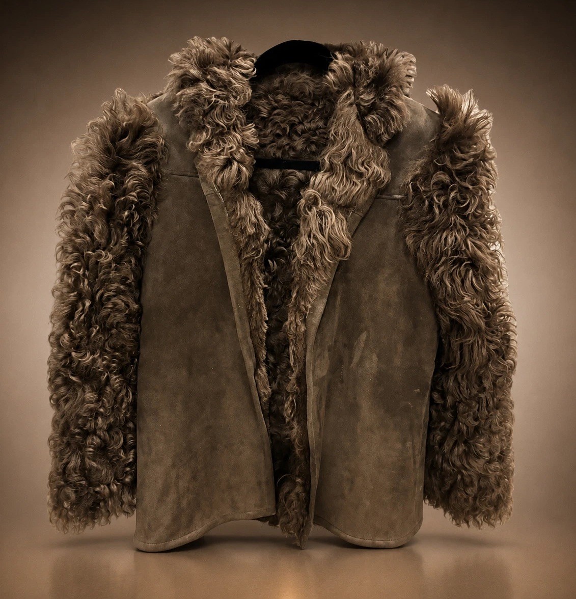 Brown Shearling Curly Fur Suede Vintage Women&rsquo;s Regular Size Coat-retail $785