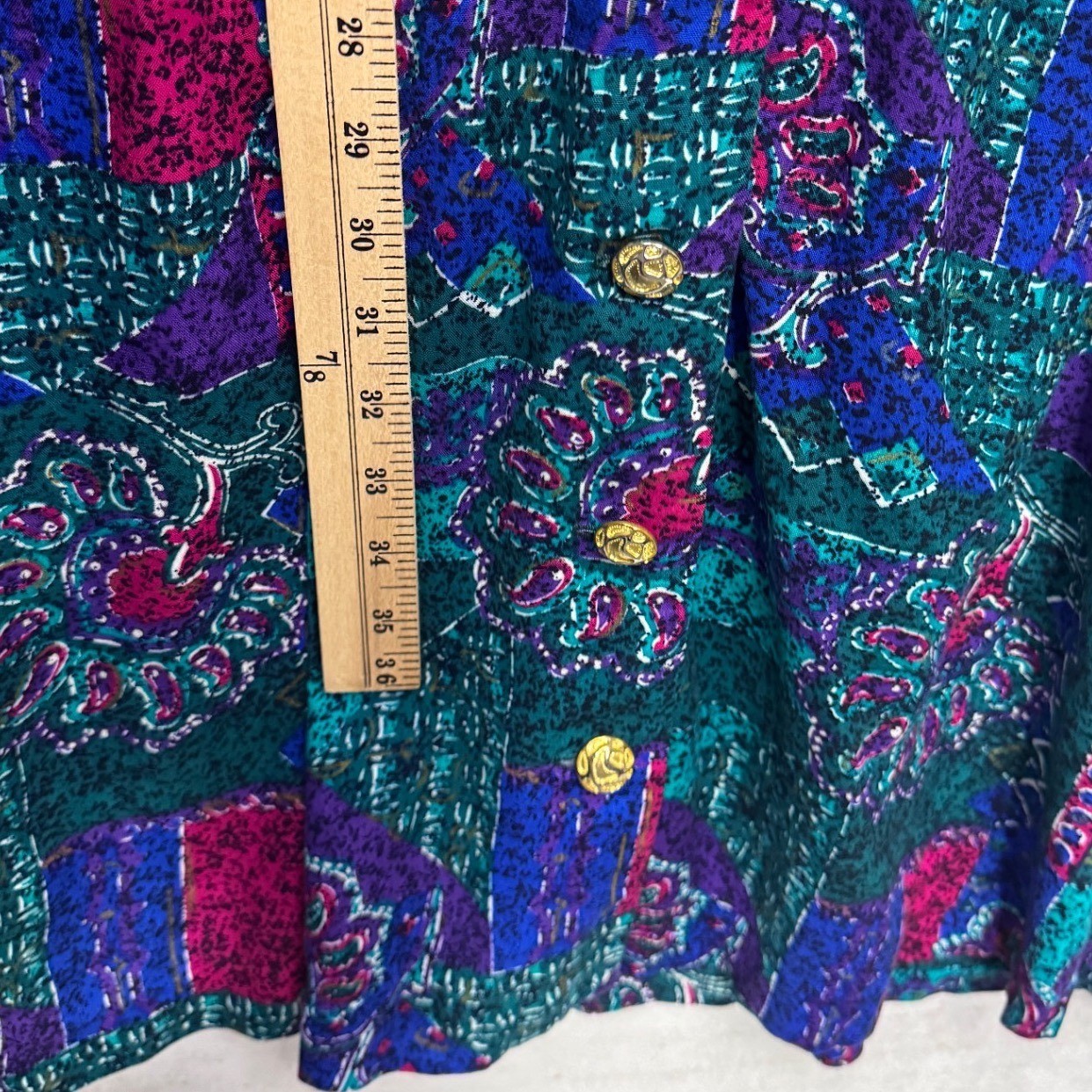 Vintage 90s Special Effects 16WP Abstract Paisley Dress Gold Button Accent USA