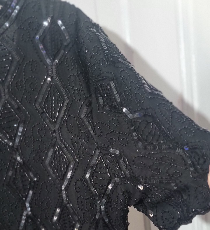 Elegant 80s VTG Hand Beaded Sequined Silk Stenay Woman 3X Cocktail Top Blouse