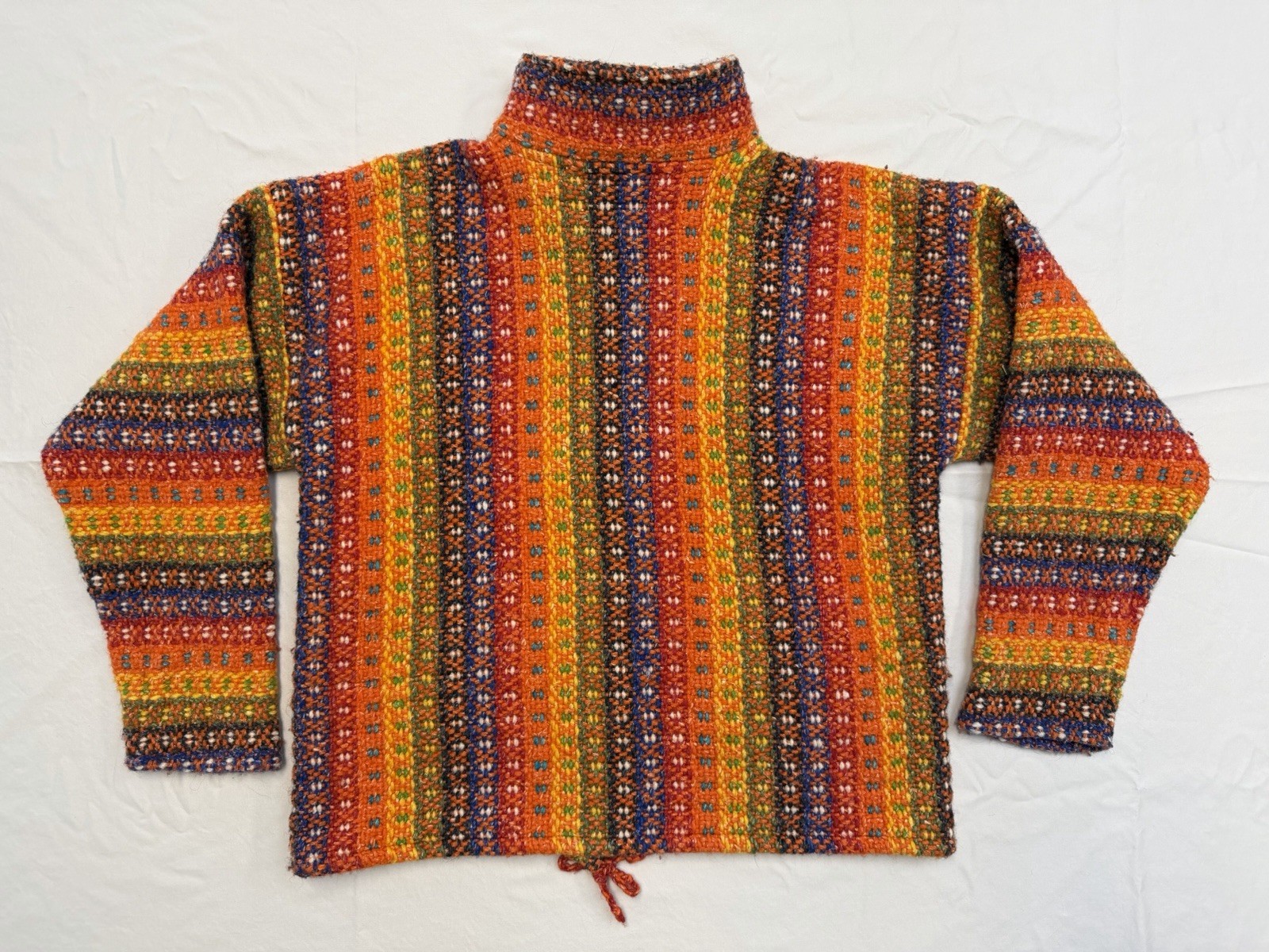 Ecuador Hand Knitted Full Zip Sweater Cardigan Handmade Rainbow Women’s SM / MED