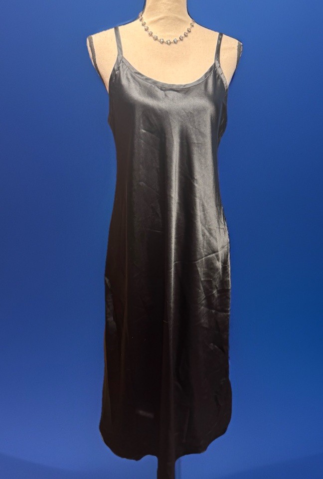 Y2K Vintage Gilligan & O&rsquo;Malley Maxi Slip Dress Large Black Satin Lace Chemise