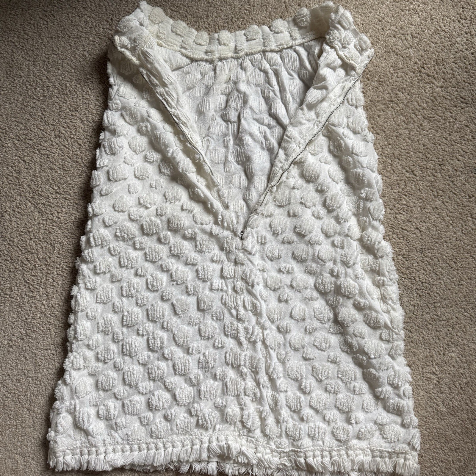 60s 70s vintage handmade white shift dress 10 12 bubble texture popcorn stitch