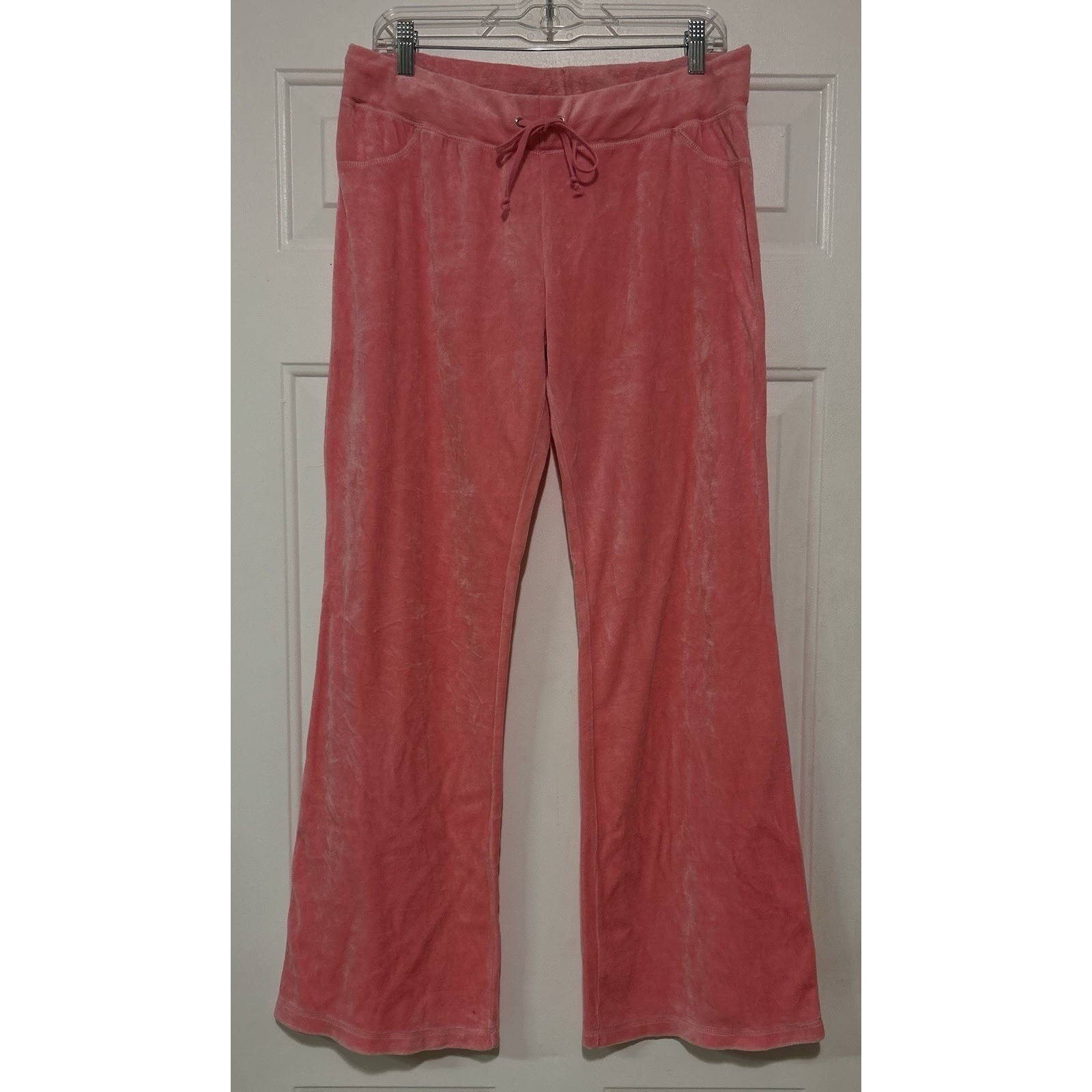 Y2K LEI l.e.i Wide Leg Pants Vintage 90s Pink Velour Crushed Velvet Size Large