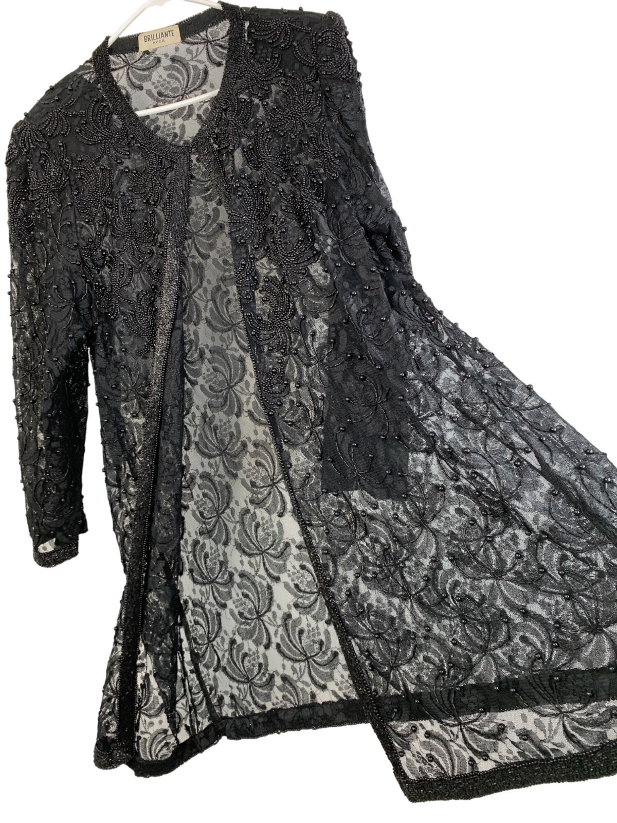 Rare VTG 90s Brilliante By J.A. Black Bead Lace Cardigan Jacket Mother of Bride